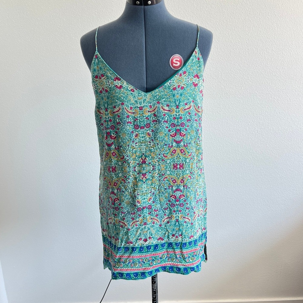 Maeve Teal Paisley Boho Spaghetti Strap Tunic Top 8 Summer Chic Festival Hippie